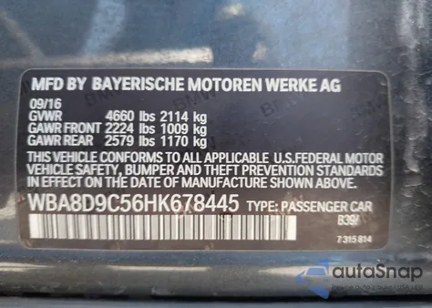 2017 BMW 330I xDrive from USA, damaged, VIN WBA8D9C56HK678445